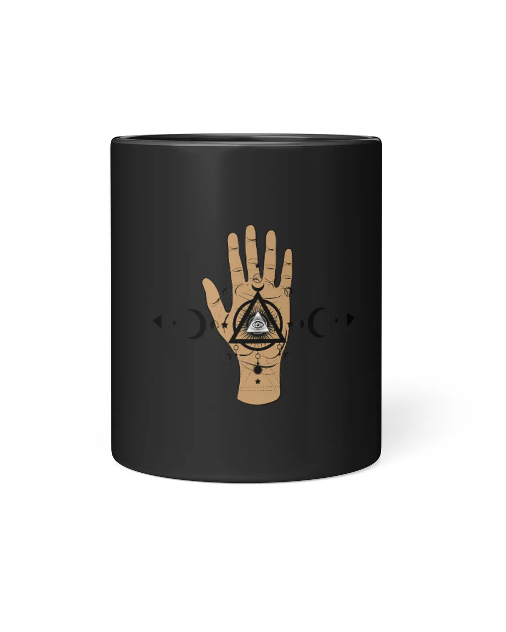 Mystical Geometry Moon Phases Third Eye Hand Pyramid Tee Black Mug 11oz black 11oz