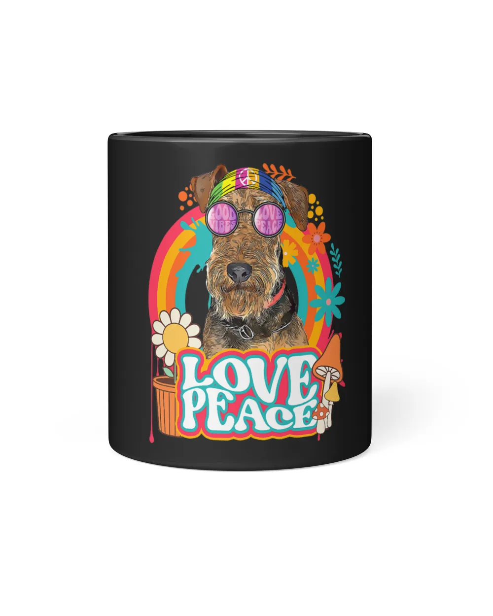 Hippie Airedale Terrier Dog 60s 70s Peace Sign Love