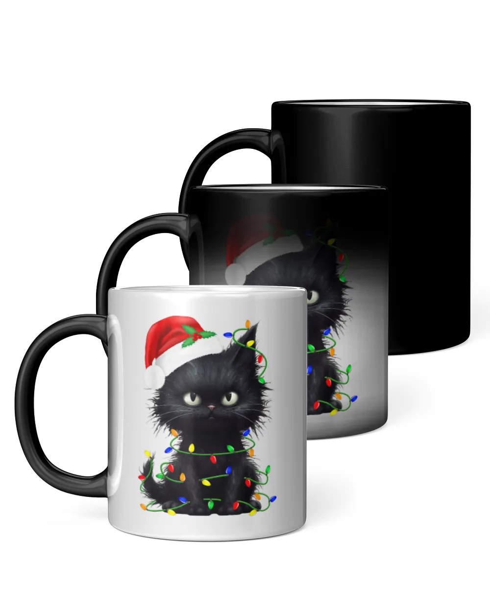 Retro Black Cat Christmas Light Funny Cat Magic Mug 11oz white 11oz