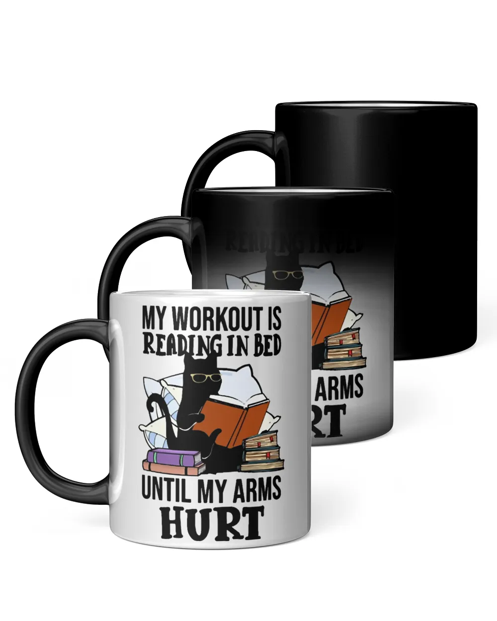 Black Cat Kitty My workout is reading in bed until my arms hurt funny gifts 561 paws Kitten Cat