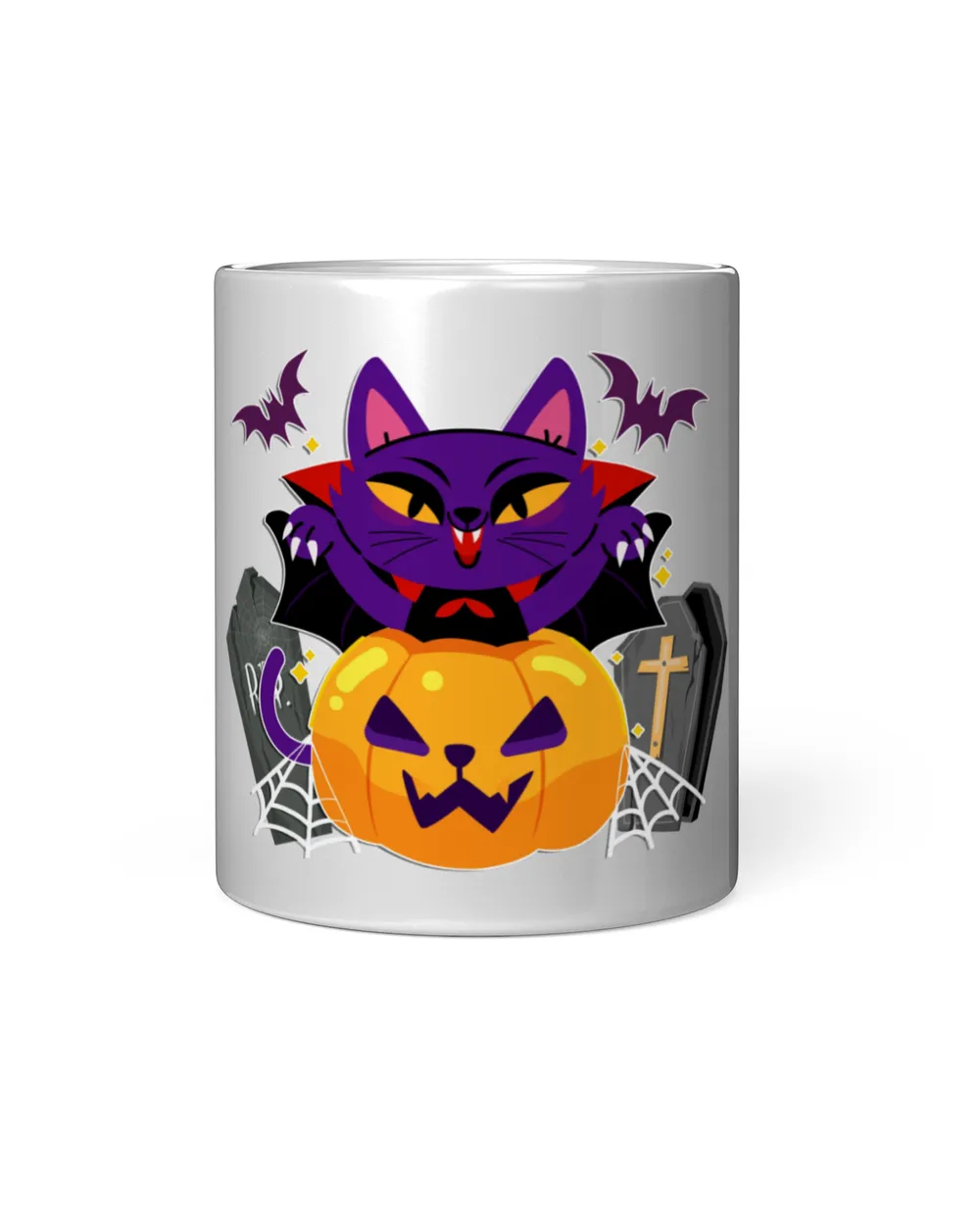 Black Cat Pumpkin Wine Tumbler (12 oz), tombstone coffin demon bat