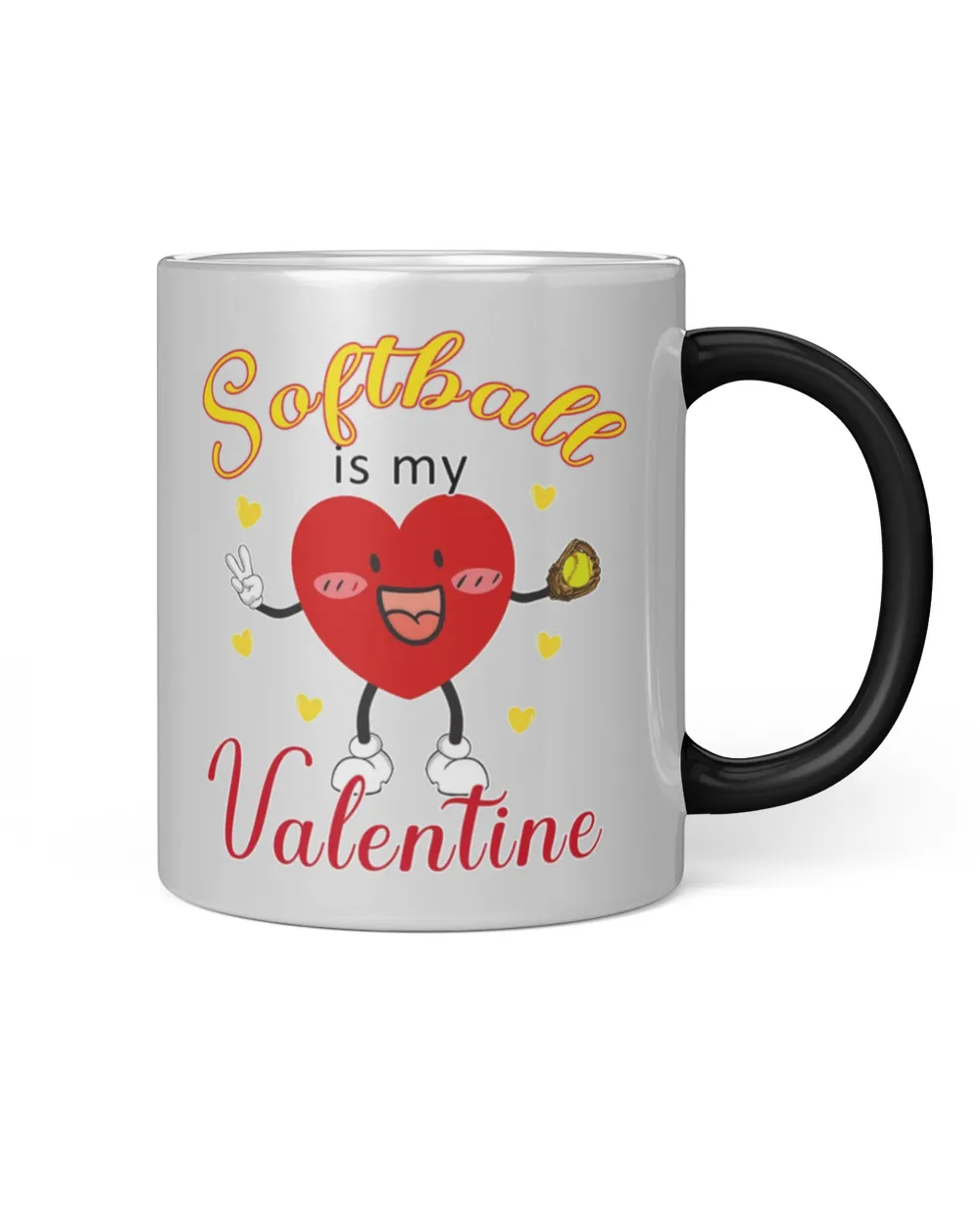 Softball Is My Valentine Mug- Valentine Mugs- Softball Mugs Magic Mug 11oz white 11oz