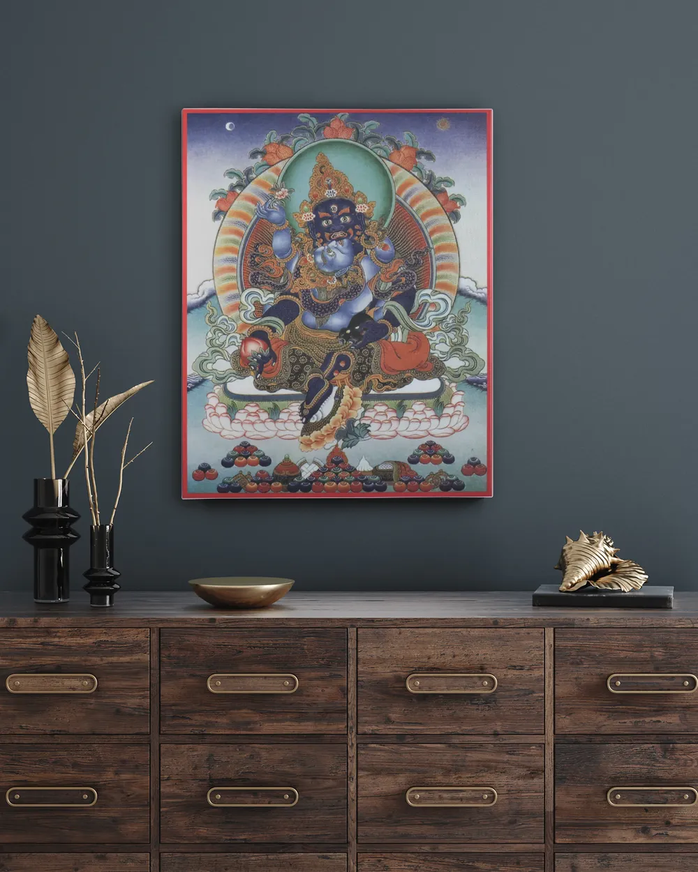 Black Dzambala, Kubera, Tibetan Thangka