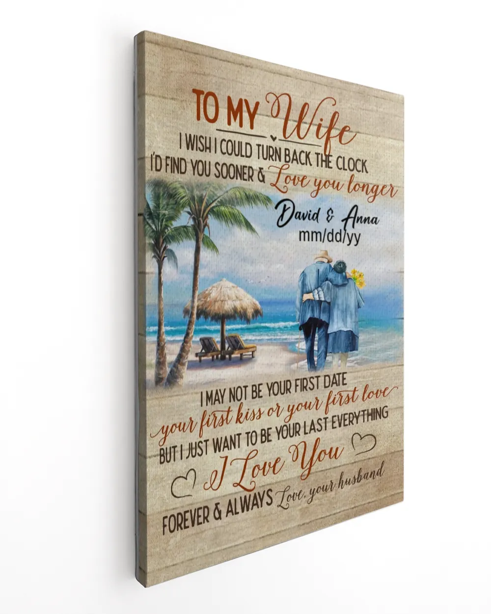 Personalized Custom Name Family To my WIfe Walking on the Beach Canvas