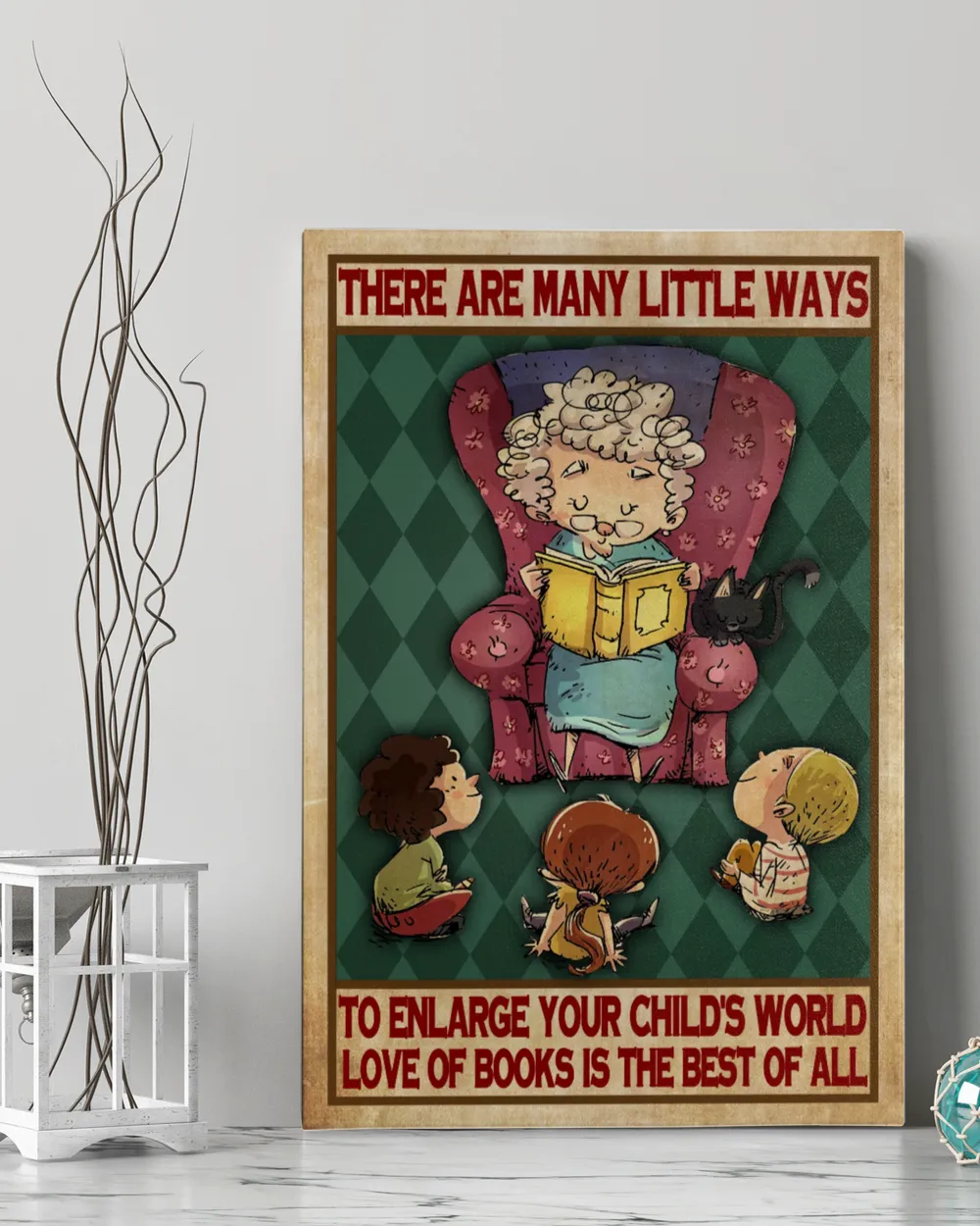 Grandma Read Books To Her Children Canvas