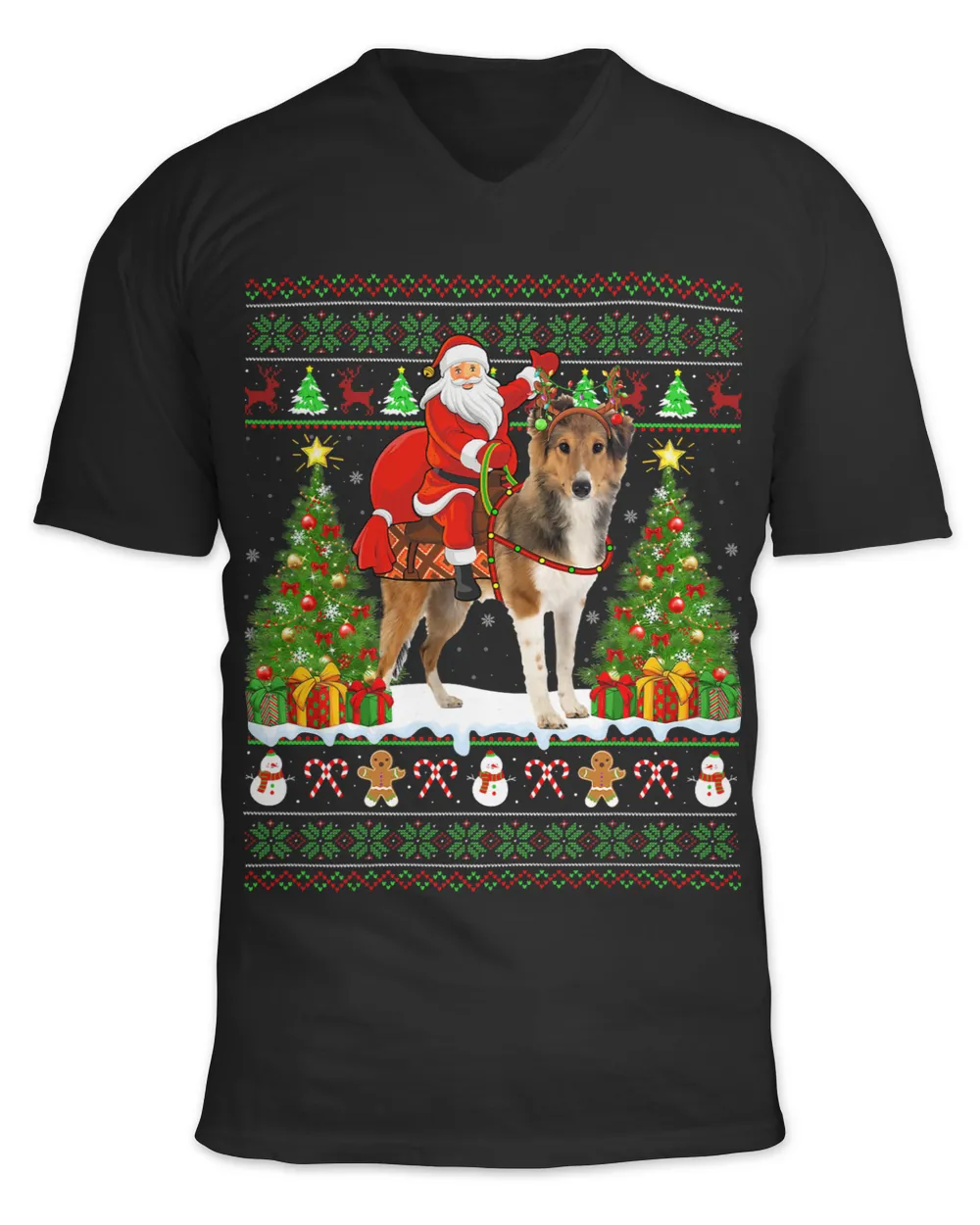 Dog Shetland Xmas Matching Ugly Santa Riding Shetland Sheepdog Christmas