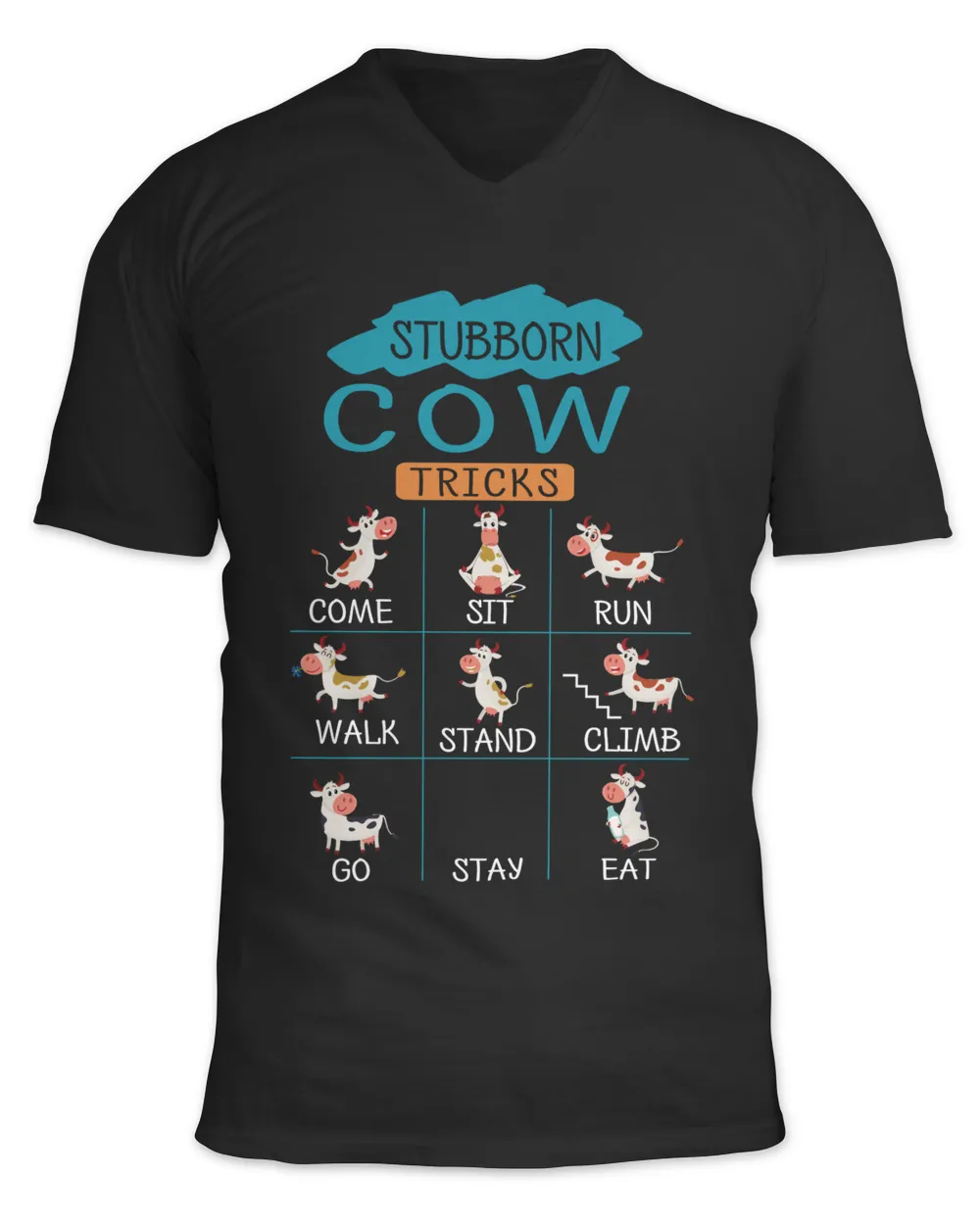 Stubborn cow tricks come sit run walk stand climb go stay eat