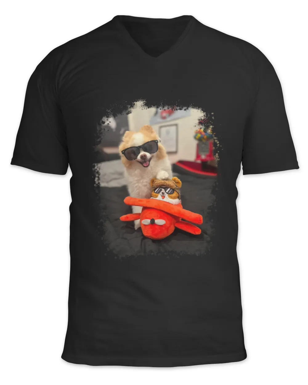 Koda is in The Fluff 2 Unisex Jersey SS V-Neck T-Shirt black s