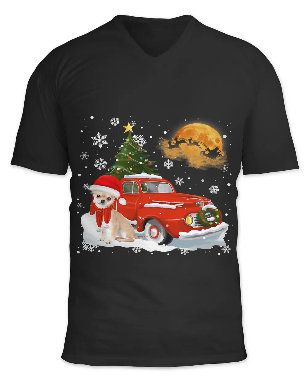 Chihuahua Vintage Wagon Red Truck Christmas Tree Pajamas102