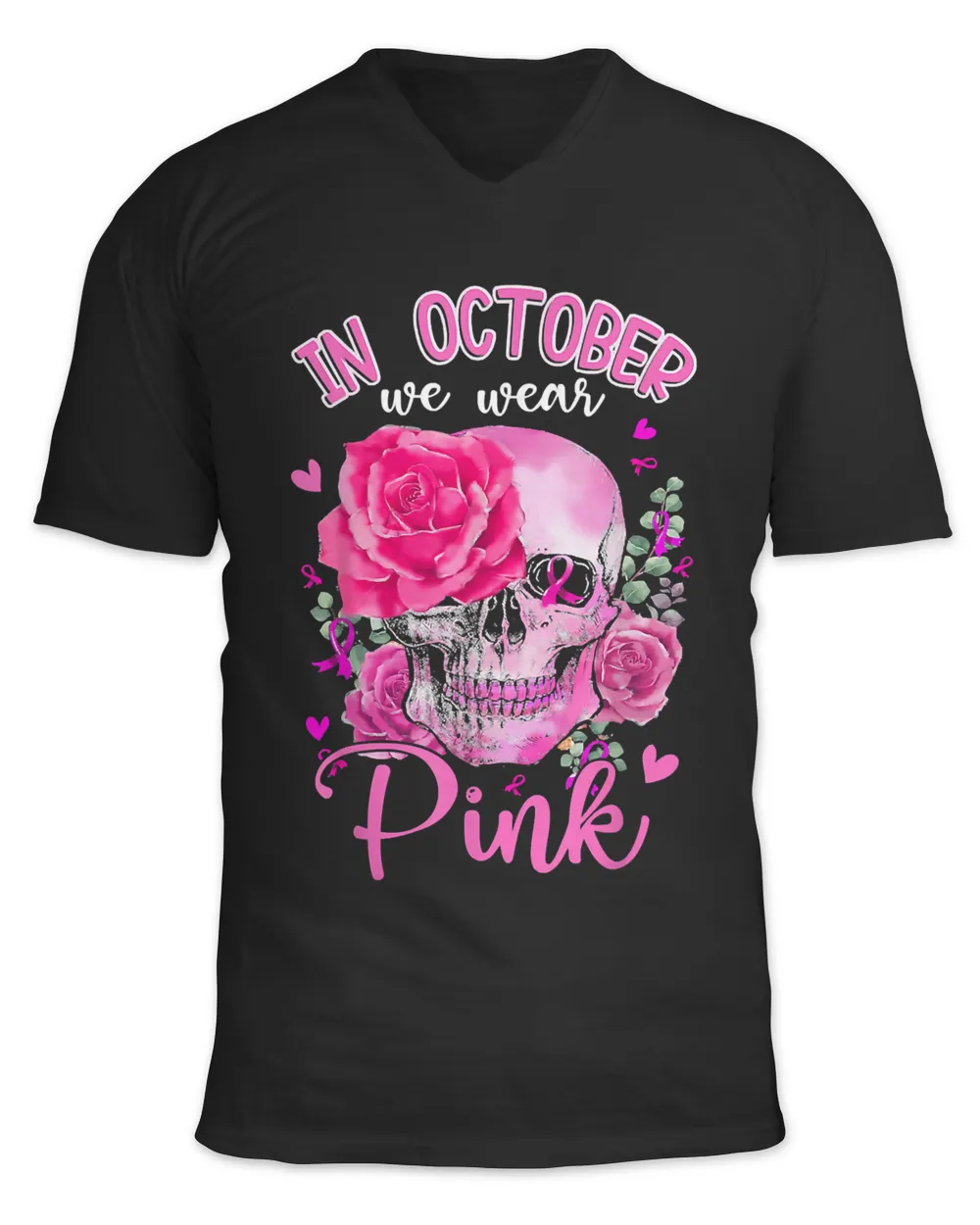 In October We Wear Pink Sugar Skull Breast Cancer Halloween