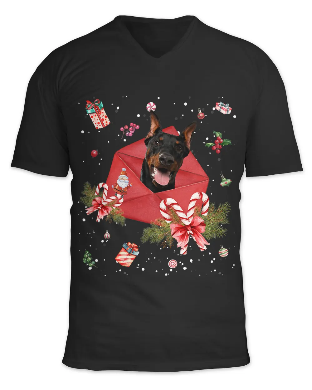 Doberman Dog In Christmas Card Ornament Pajama Xmas419