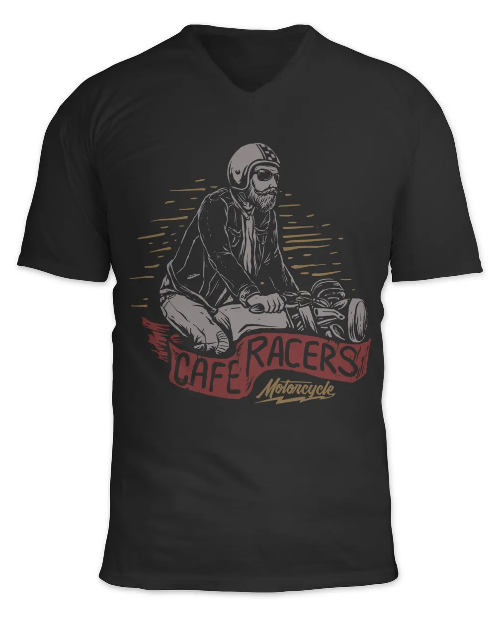 Men Cafe Racer Motorcycle Unisex Jersey SS V-Neck T-Shirt black s