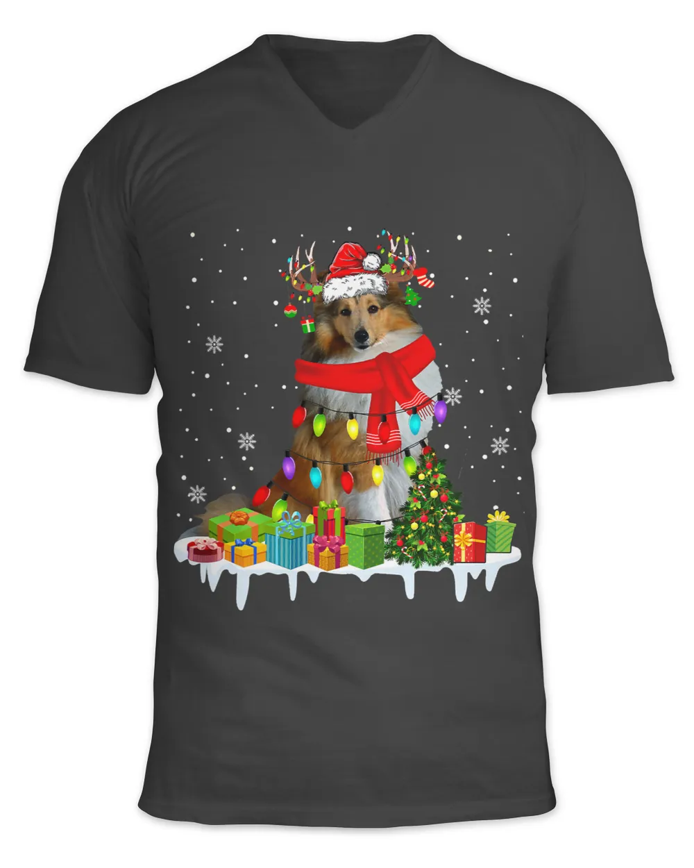 Dog Shetland Xmas Shetland Sheepdog Christmas Lights Santa Reindeer Dog