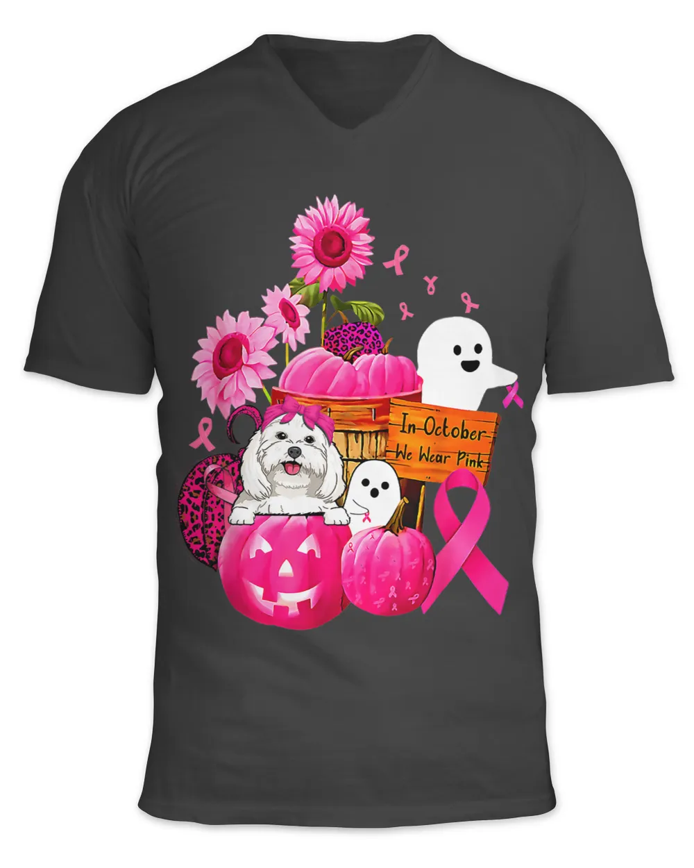 BC In October We Wear Pink Maltese Breast Cancer Halloween Cancer