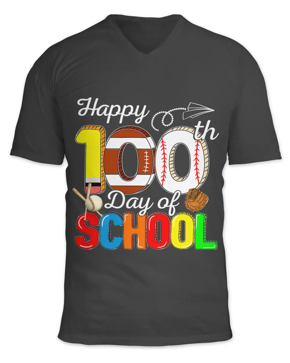 Happy 100th Day Of School Football Baseball Sport Lovers