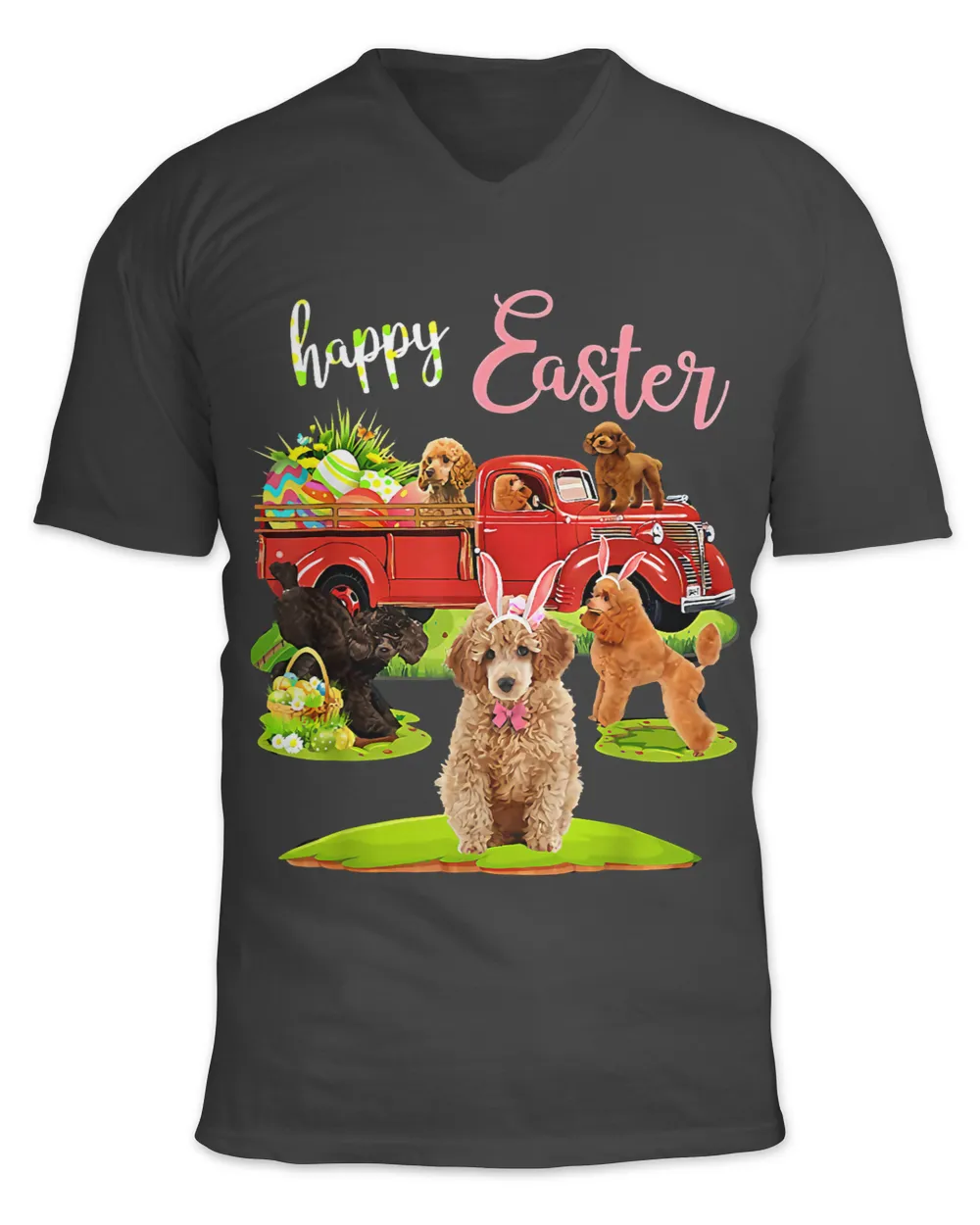 Poodles Easter Day Riding Red Truck Funny Love Bunny Eggs 119 Poodle dog