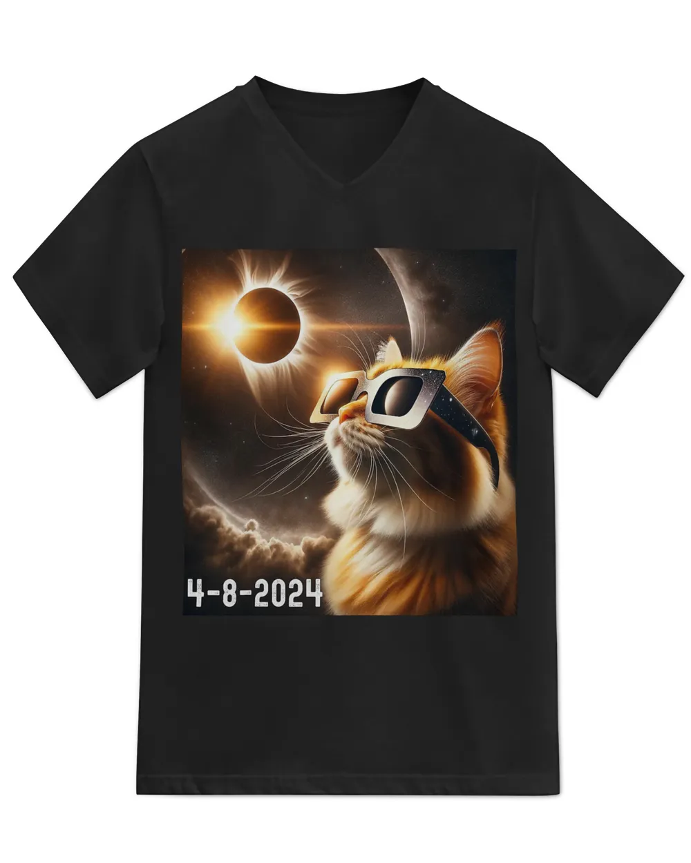 Total Solar Eclipse 2024 Cat Wearing Solar Eclipse Glasses T-Shirt