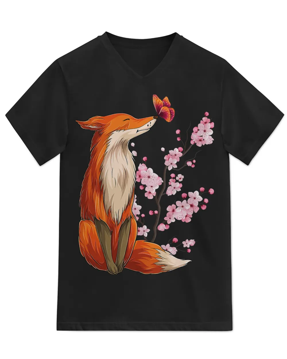 Japanese Fox Cherry blossom Flower sakura trees Kawaii T-Shirt