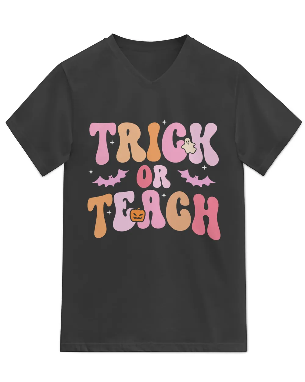 Trick or Teach Leopard Ghost Pumpkin Funny Teacher Halloween T-Shirt-01