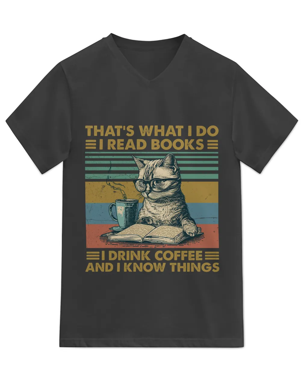 Vintage Cute Cat Reading Book and Drink Coffee  , Funny Retro Cat Shirt, gift For Women