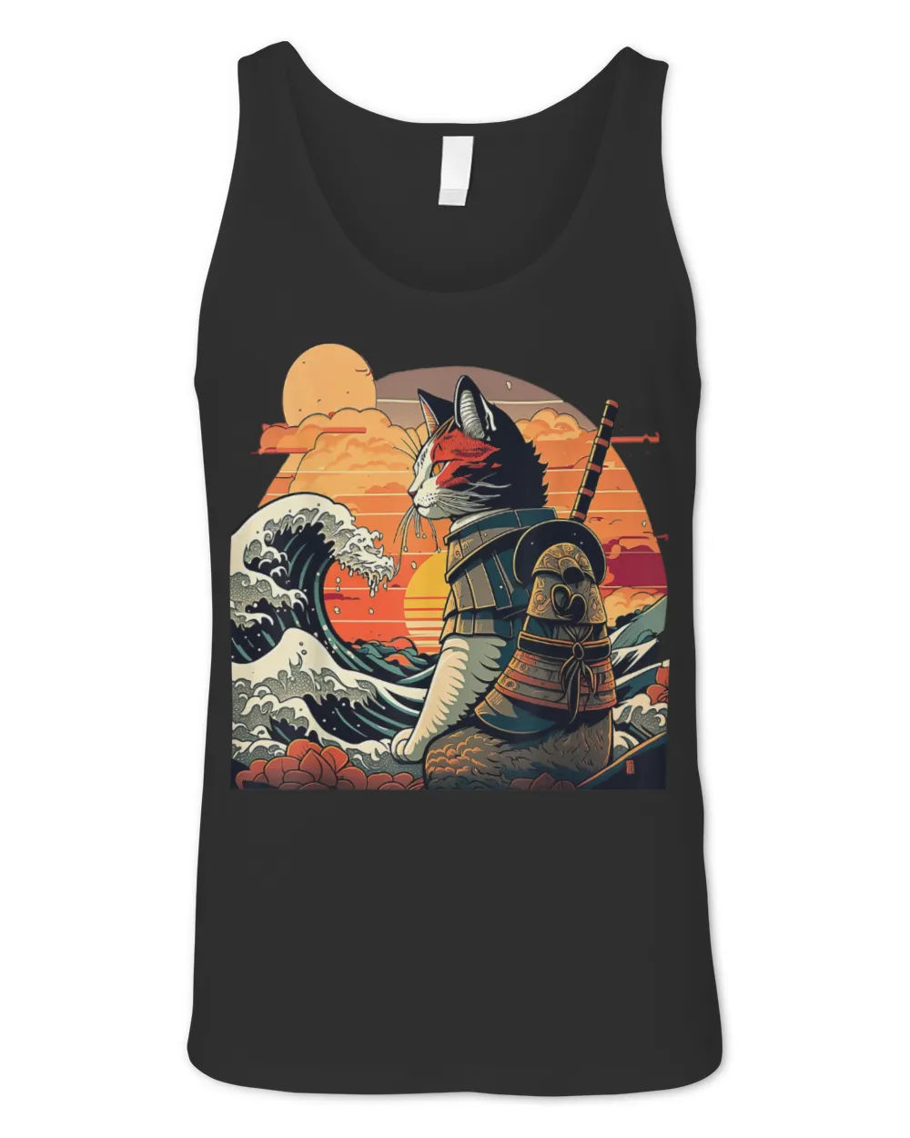 Japanese retro samurai cat The Great Wave