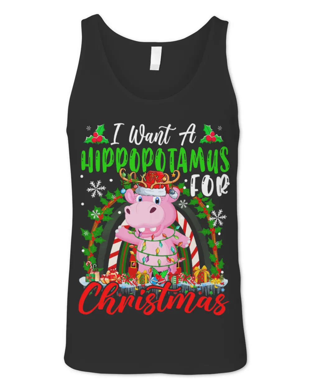 Hippo Pet I Want A Hippopotamus For Xmas Santa Reindeer Hippo Rainbow