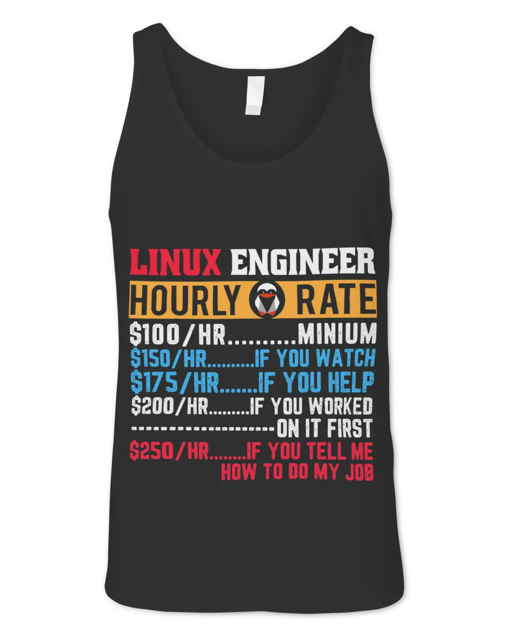 Linux Engineer Hourly Rate Computer Funny IT Developer Unisex Jersey Tank black xs