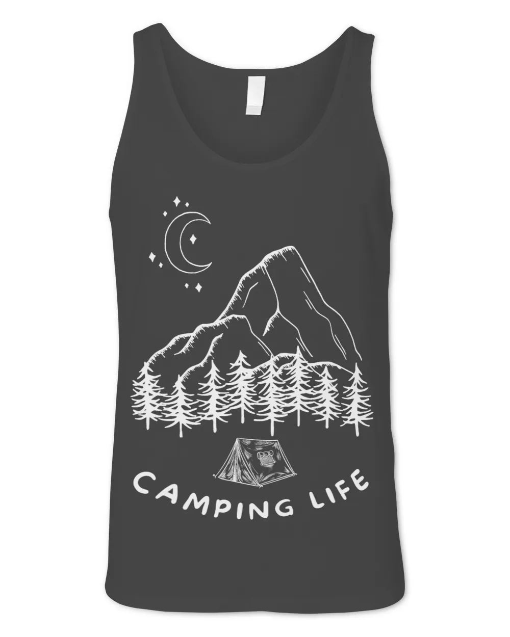 Camping Life Camp Tent Forest Mountains Moon Outline