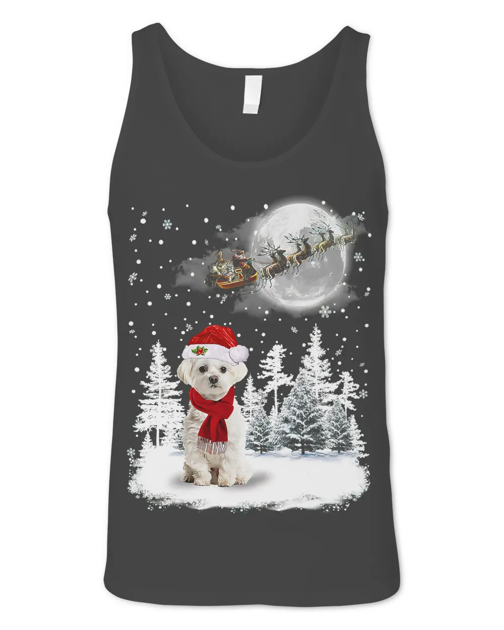 Maltese On Snow Christmas Moon Lighting Santa Hat1