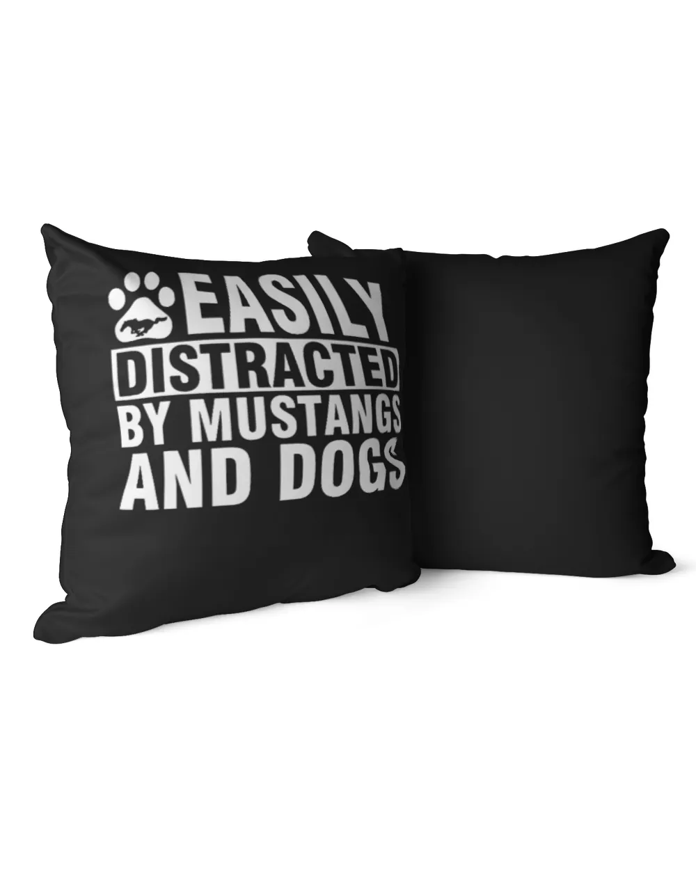 Easily Distracted by Mustangs and Dogs Funny Cotton Drill Pillow (Dual Sided) black 16x16in