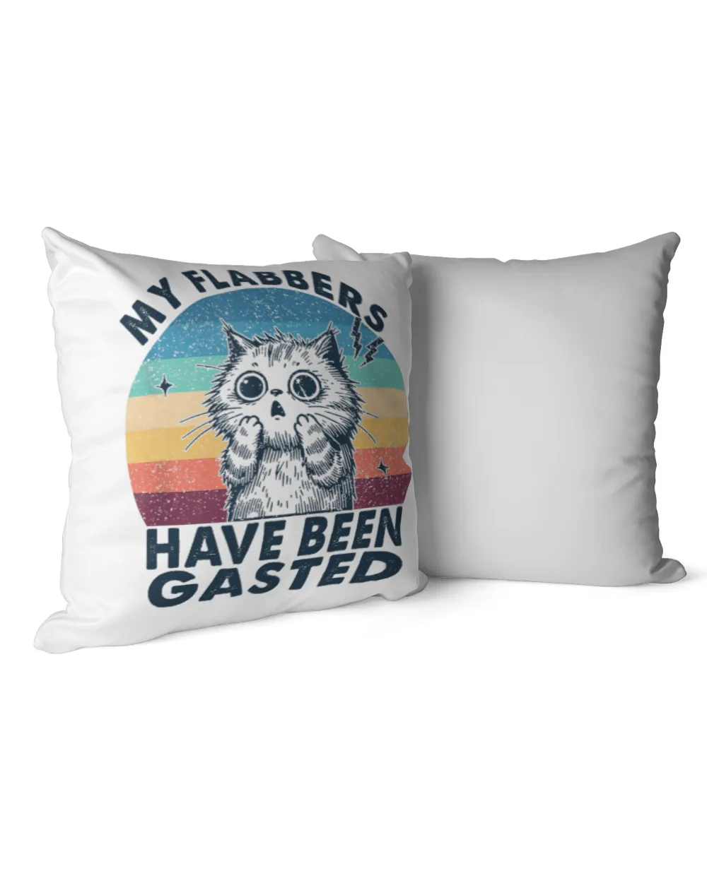 My Flabbers Have Been Gasted Distressed Retro Funny Cat TShirt Cotton Drill Pillow (Dual Sided) white 16x16in