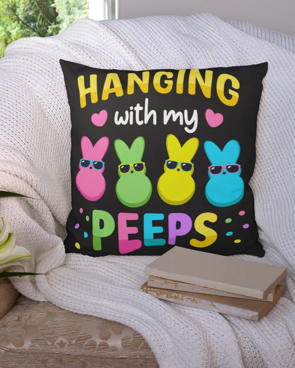 hanging with my peeps Cotton Drill Pillow (Dual Sided) black 16x16in