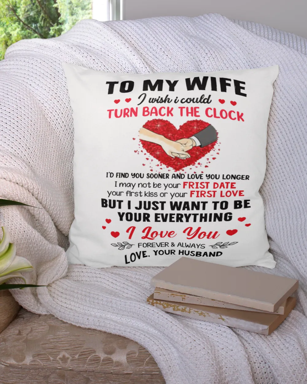 To my wife Cotton Drill Pillow (Dual Sided) white 16x16in