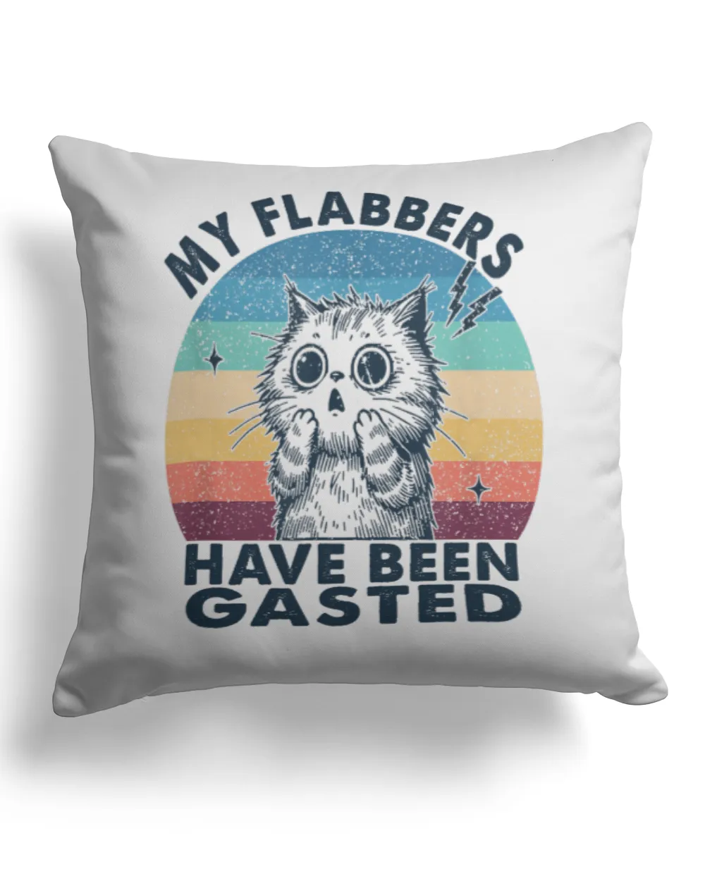 My Flabbers Have Been Gasted Distressed Retro Funny Cat TShirt Cotton Drill Pillow (Dual Sided) white 16x16in