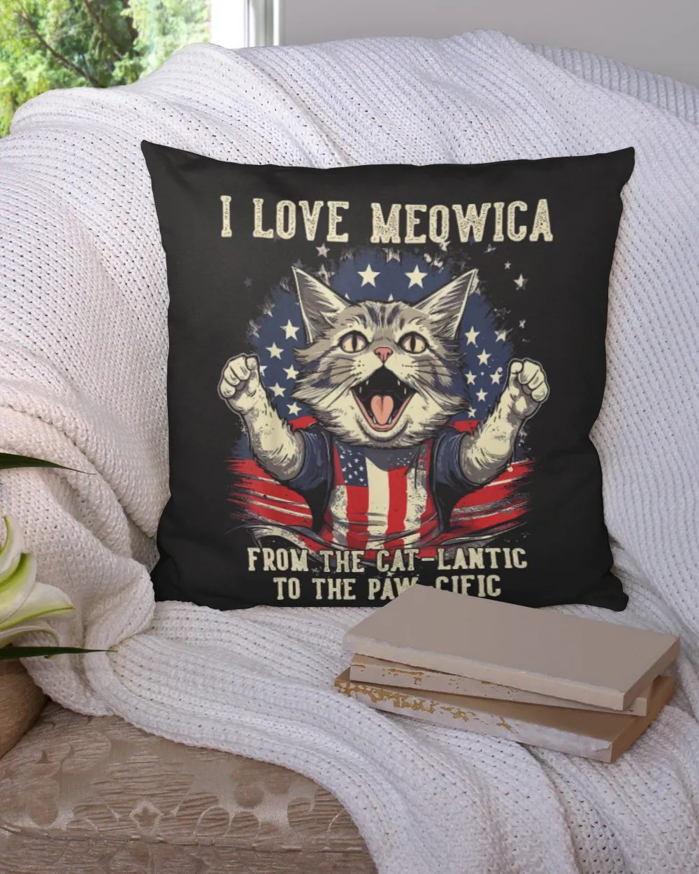 4th July Cat Lover, I Love Meowica Patriotic Funny Happy Cat T-Shirt
