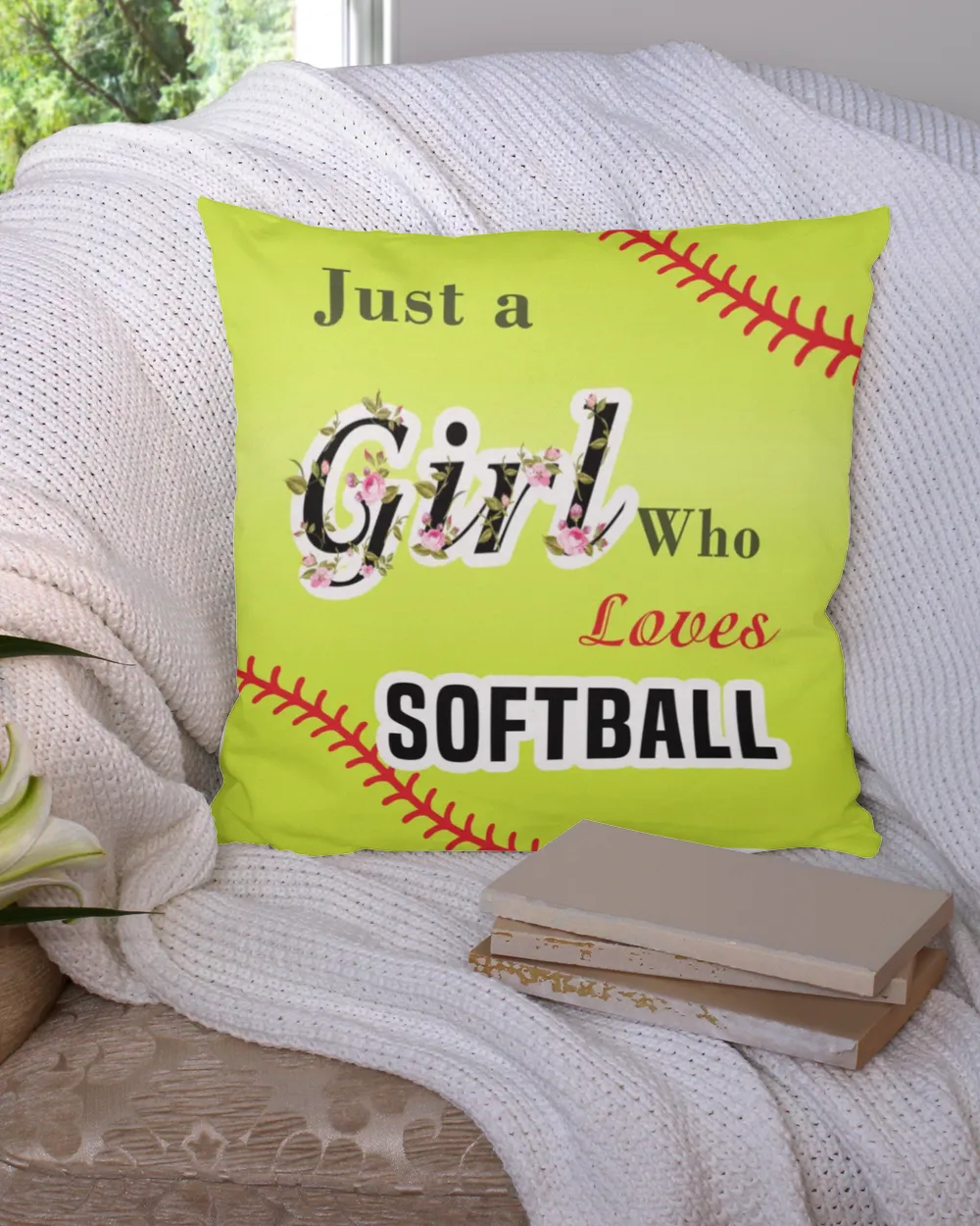 Softball Pillow- Just A Girl Who Loves Softball- Pillow Decor Cotton Drill Pillow (Dual Sided) white 16x16in