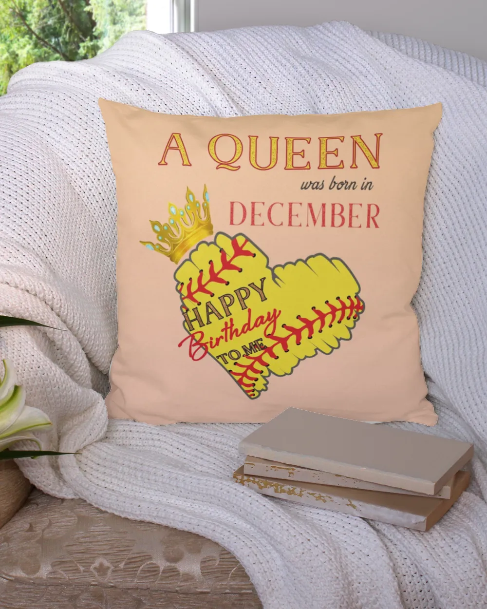 A Queen December- Softball Pillow- Birthday Gifts For Girls- Happy Birthday To Me- Softball Lovers Cotton Drill Pillow (Dual Sided) white 16x16in