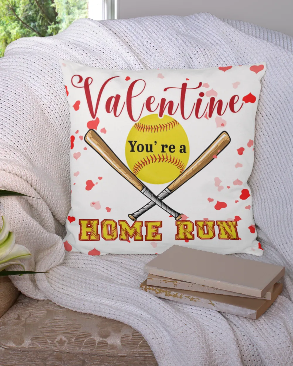 Valentine You Are A Home Run- Valentine Pillows- Valentine Decor Cotton Drill Pillow (Dual Sided) white 16x16in