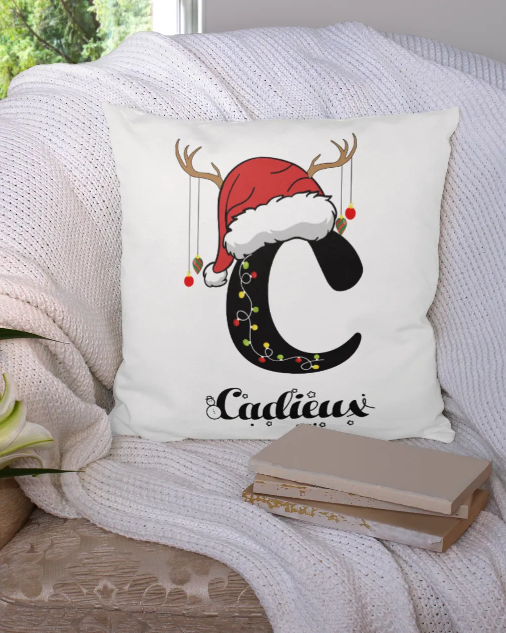 CADIEUX Christmas Cotton Drill Pillow (Dual Sided) white 16x16in
