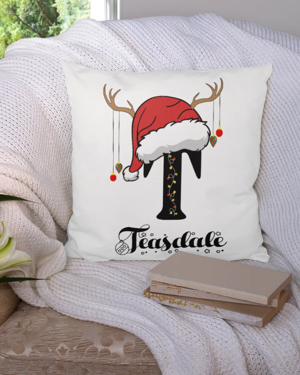 TEASDALE Christmas Cotton Drill Pillow (Dual Sided) white 16x16in