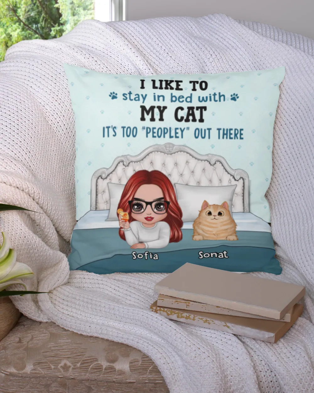 Stay In The Bed With Cat Dog Gift For Pet Lover Personalized Pillow QTCAT0601A1