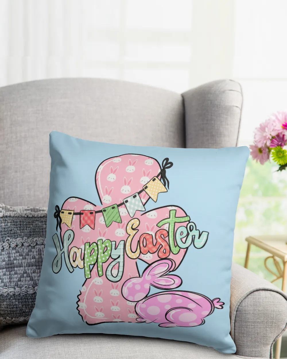Happy Easter Jesus Cotton Drill Pillow (Dual Sided) light-blue 16x16in