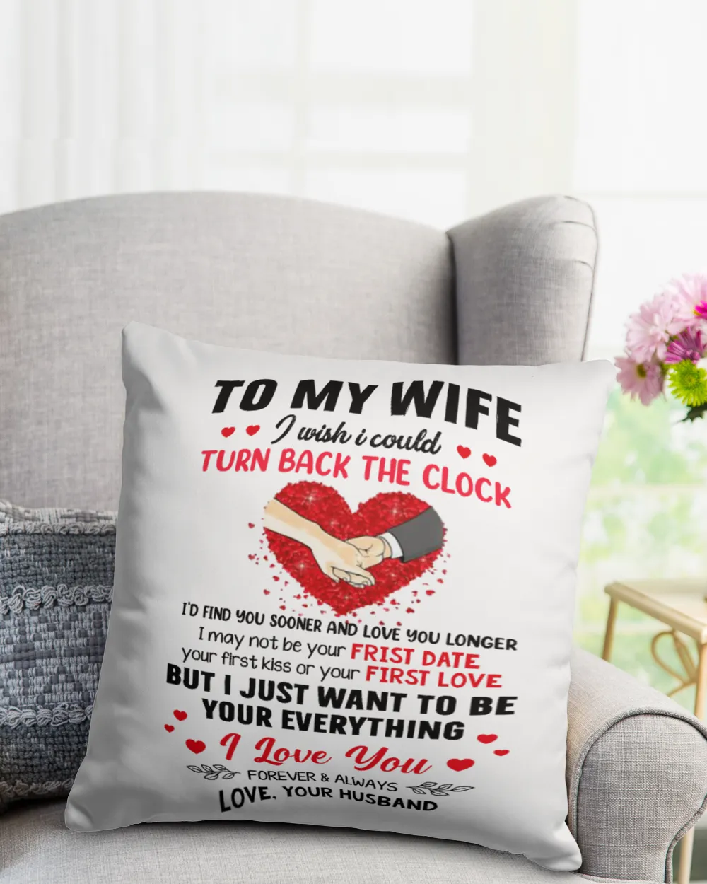 To my wife Cotton Drill Pillow (Dual Sided) white 16x16in