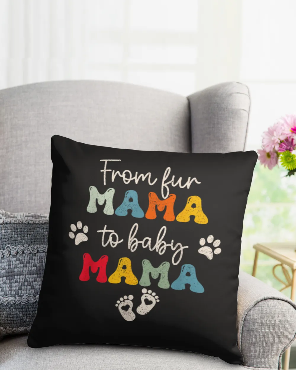 From Fur Mama To Baby Mom Groovy Dog Cat Owner Mom Pregnant T-Shirt