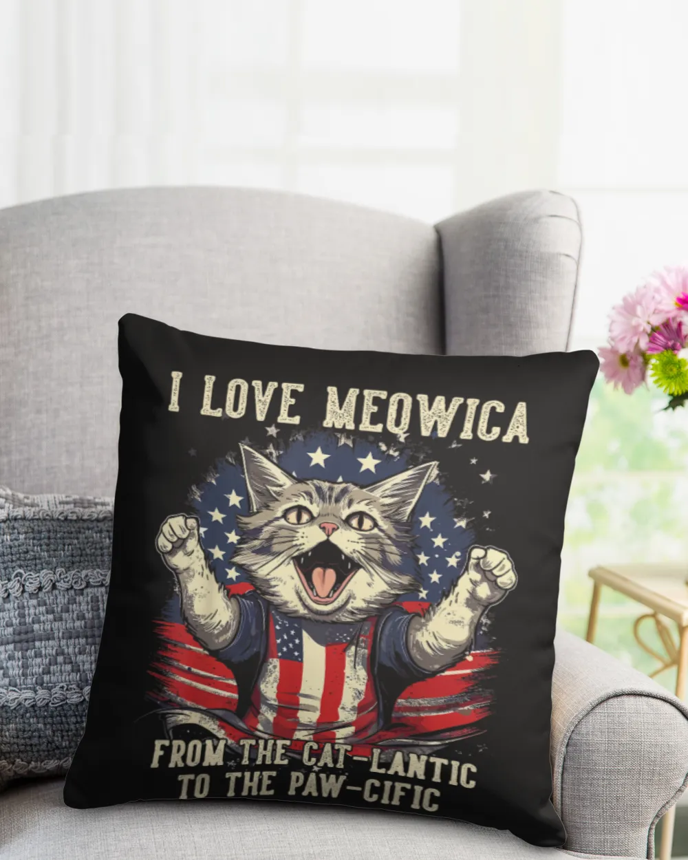 4th July Cat Lover, I Love Meowica Patriotic Funny Happy Cat T-Shirt