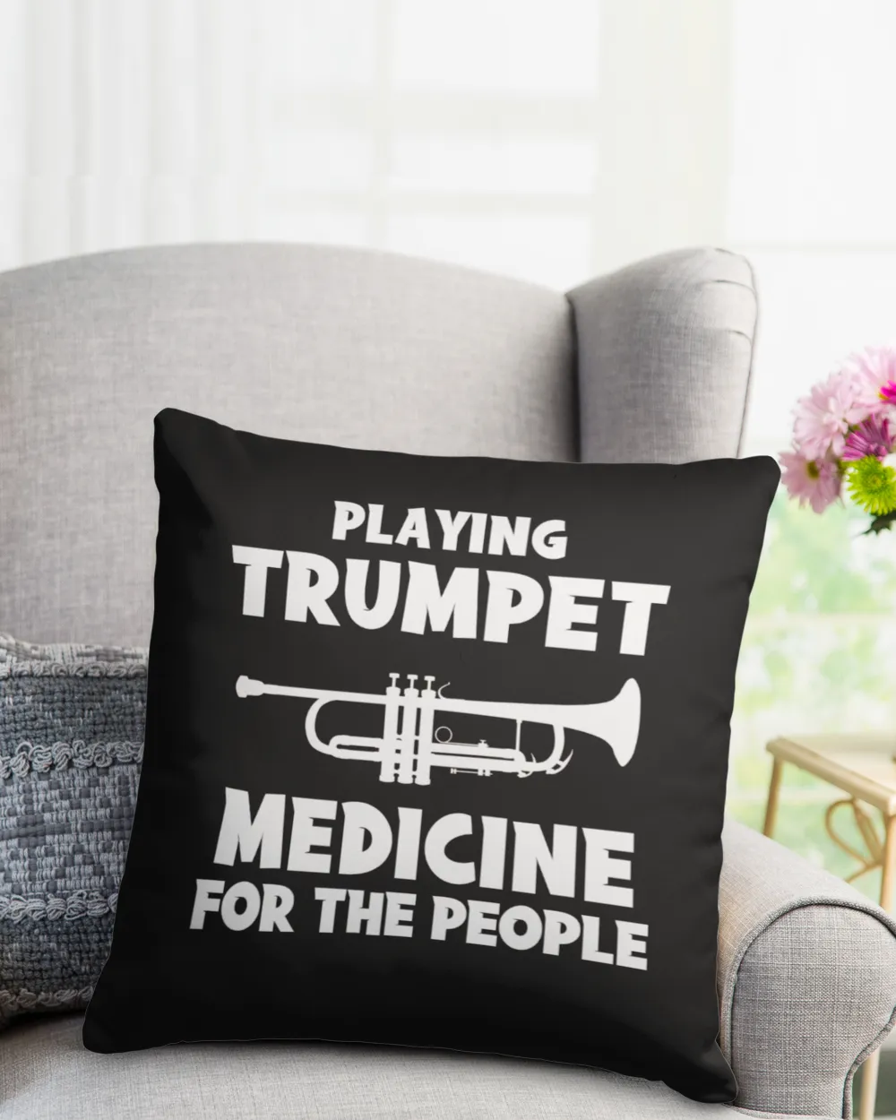 Playing trumpet medicine for the people limited tee Cotton Drill Pillow (Dual Sided) black 16x16in