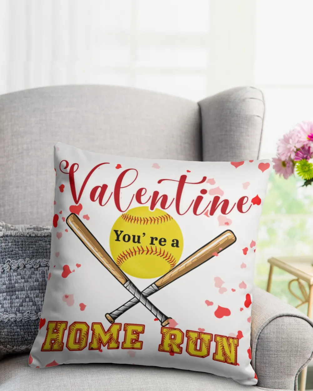 Valentine You Are A Home Run- Valentine Pillows- Valentine Decor Cotton Drill Pillow (Dual Sided) white 16x16in