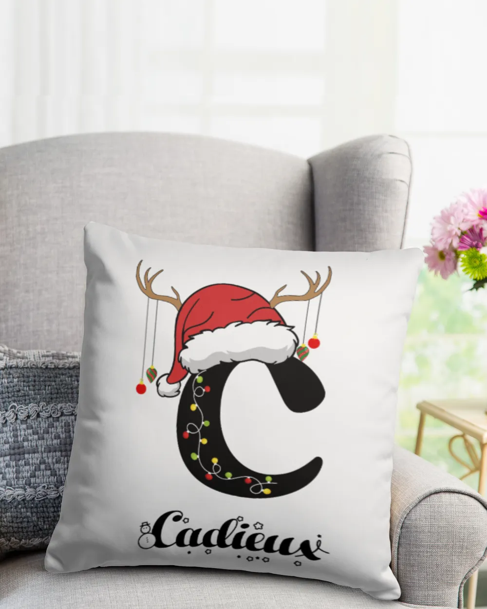 CADIEUX Christmas Cotton Drill Pillow (Dual Sided) white 16x16in