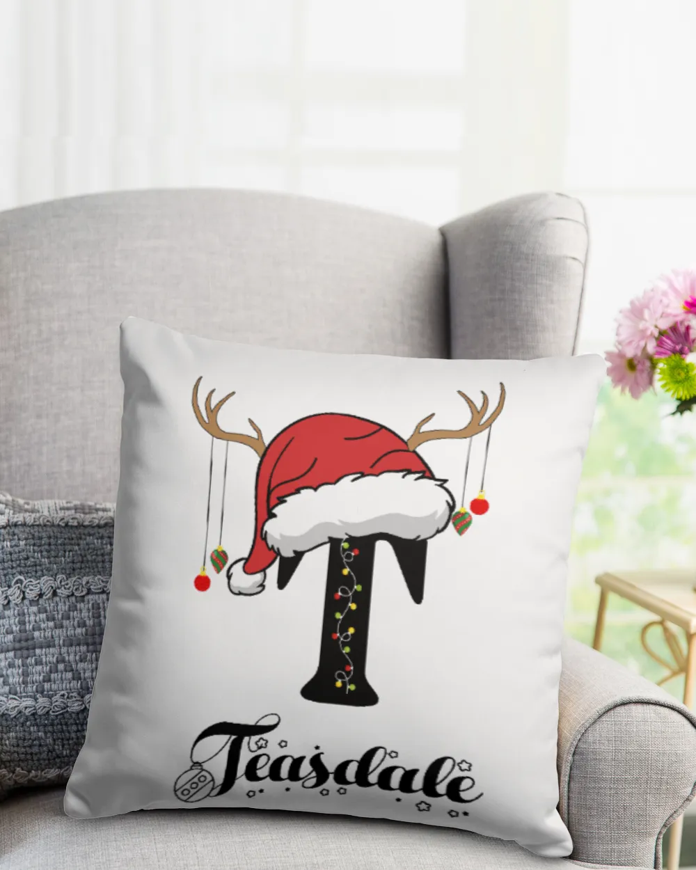 TEASDALE Christmas Cotton Drill Pillow (Dual Sided) white 16x16in