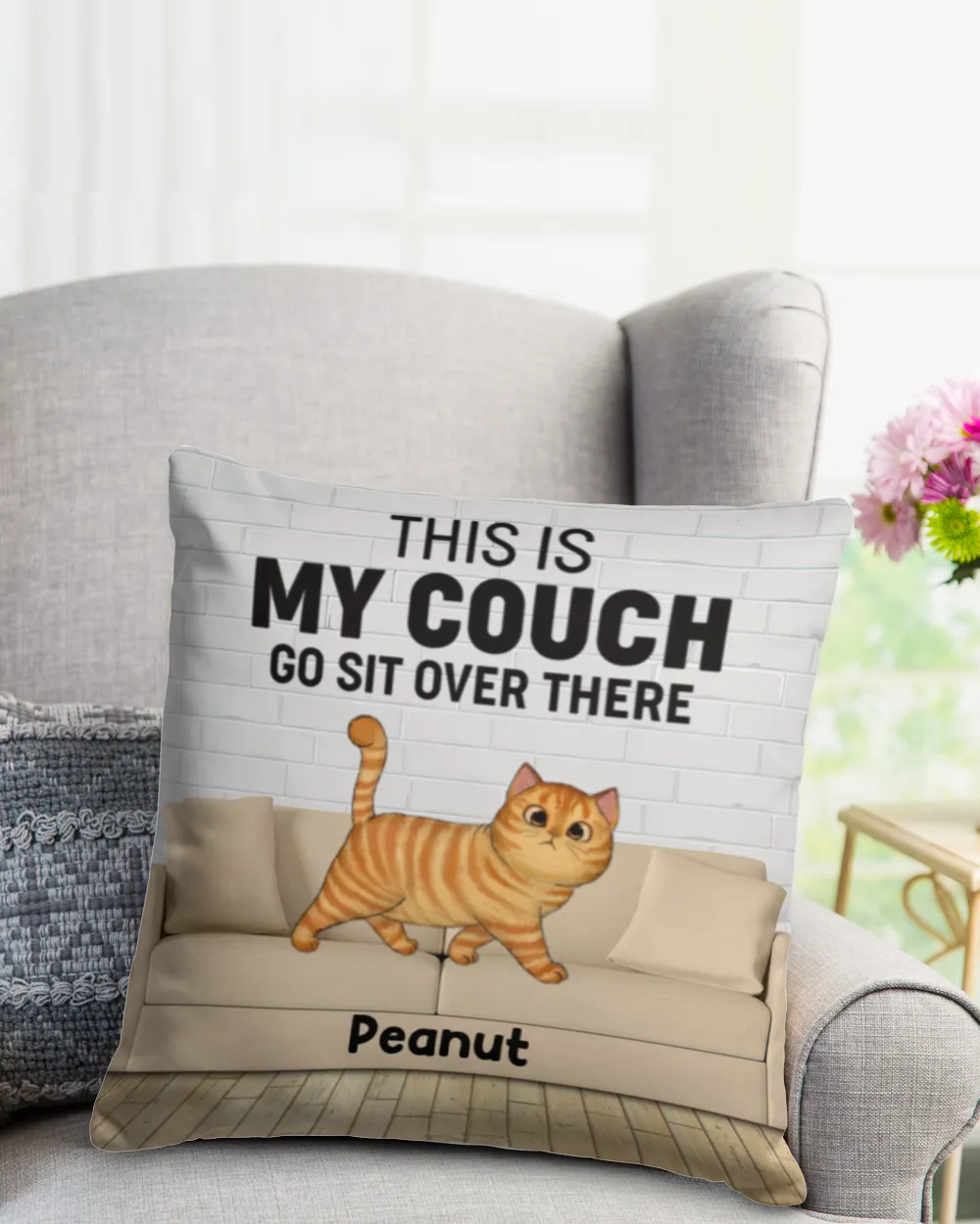 This Is Our Couch Walking Fluffy Cats Personalized Pillow QTCAT0501B1